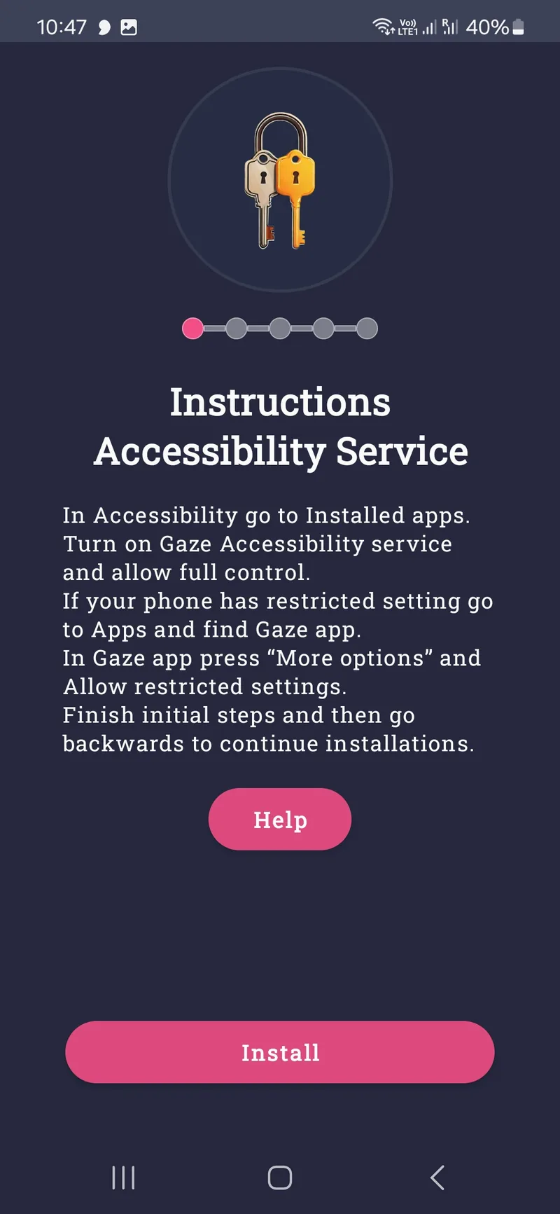 Tryck på ”Installera” — telefonens inställningar öppnas.